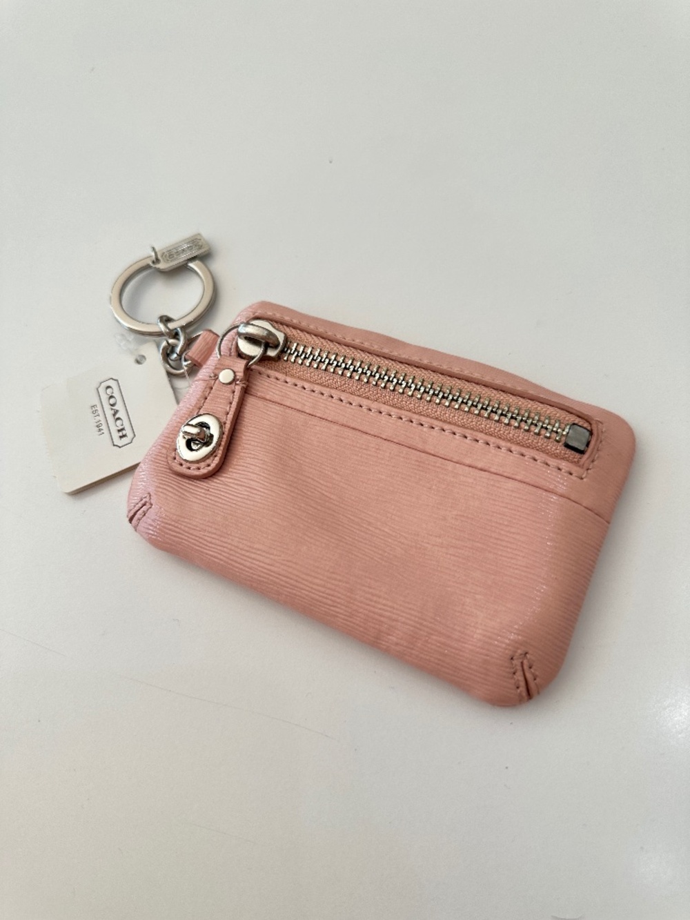 NWT Vintage Coach Pale Pink Patent Trunlock Pouch Key Fob Keychain Keyring Y2K